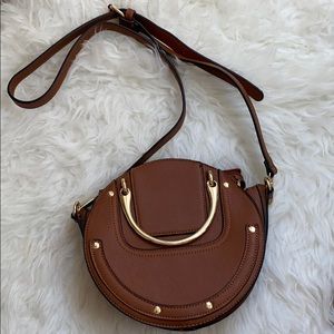 Faux Leather Circle Crossbody Bag